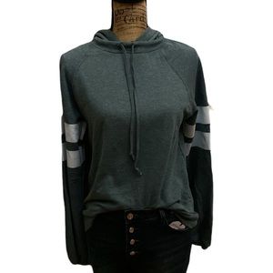 Treasure&bond green/white long sleeved hooded sweatshirt